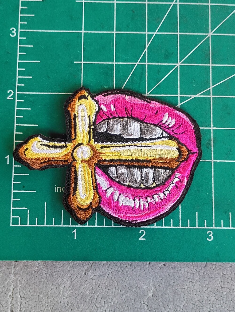 Grunge Cross Lips Moth Teeth Trendy Iron On Embroidered Patch